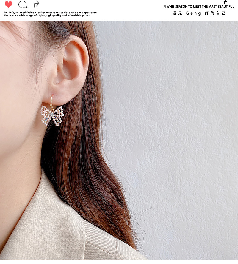 Korean Style Bow Pearl Earrings Ear Jewelry display picture 4