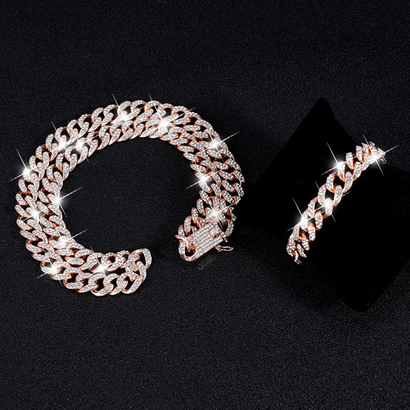 Set di braccialetti per orologio da uomo Set di 3 pezzi di gioielli per orologi stile hip-hop, collana con bracciale per orologio quadrato pieno di diamanti_voghion.com