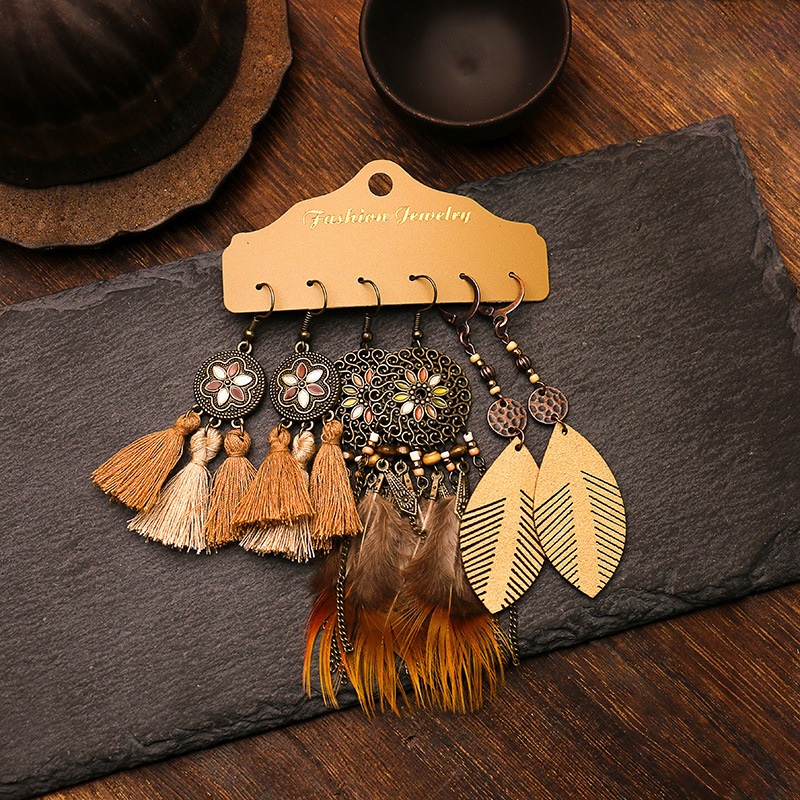 1 Set Casual Bohemian Water Droplets Flower Tassel Plating Alloy Drop Earrings display picture 4