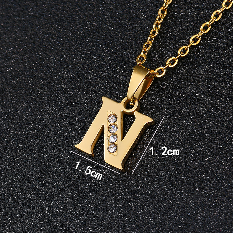 Acero Inoxidable 201 Acero Titanio Chapados en oro de 18k Moda Embutido Letra Diamantes De Imitación Collar display picture 10