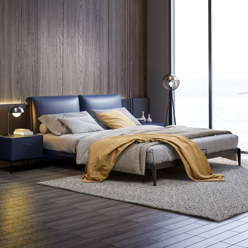 Yihaixuan dormitorio cama doble moderno minimalista 1,8 m italiano minimalista importado primera capa de piel de vaca dormitorio principal cama suave