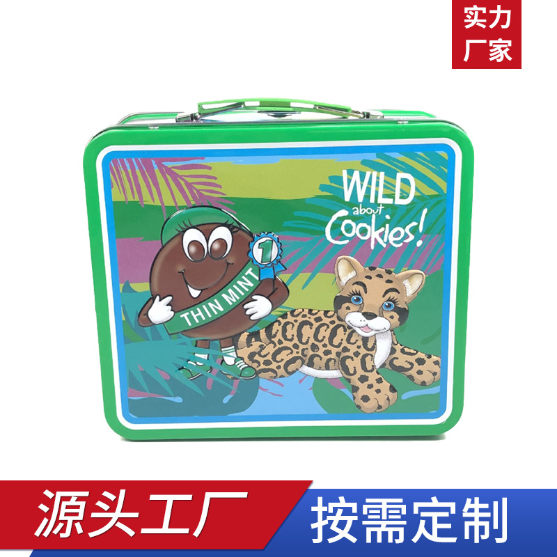马口铁激凸大午餐盒方形午餐盒带提手方盒糖果盒
