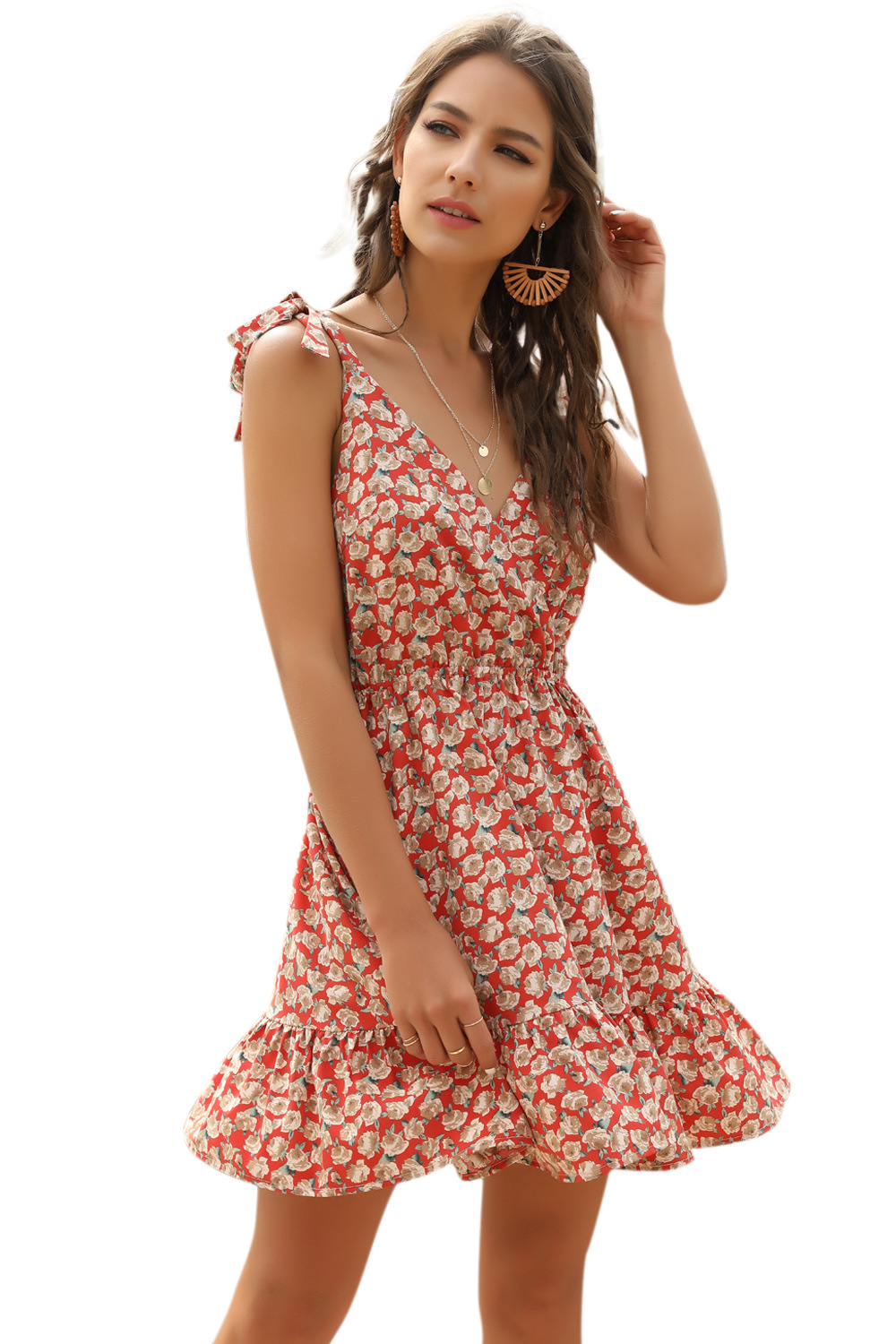 vestido floral con falda floral roja honda NSDF1502