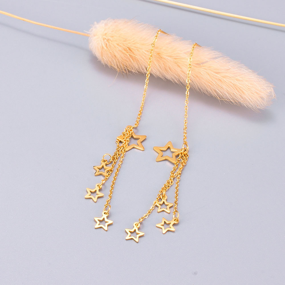 Wholesale Jewelry Star Long Tassels Titanium Steel Earrings Nihaojewelry display picture 6