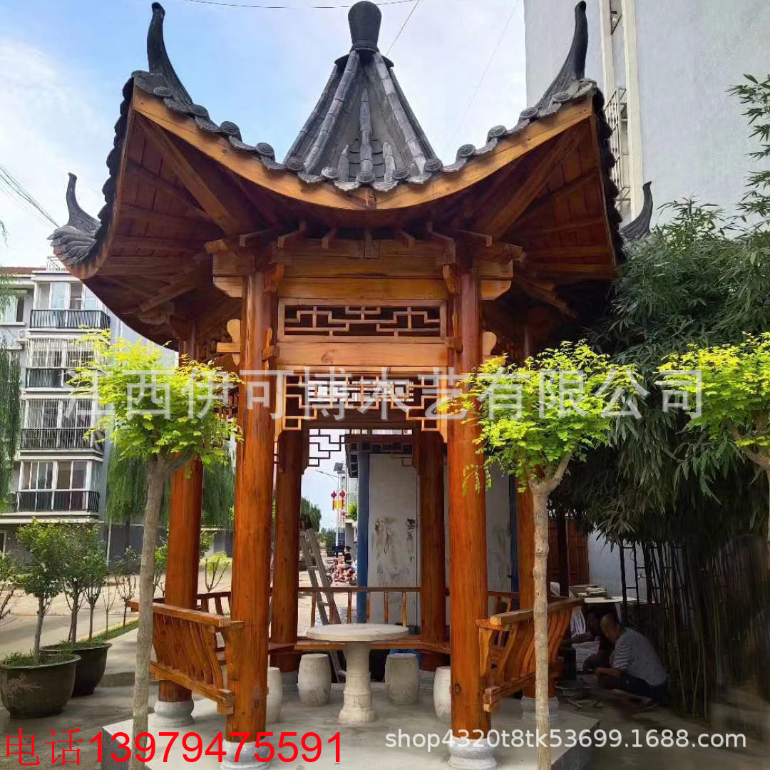 批发古建凉亭 防腐木户外亭子六角双层中式木亭 景区公园农村建设-阿里巴巴