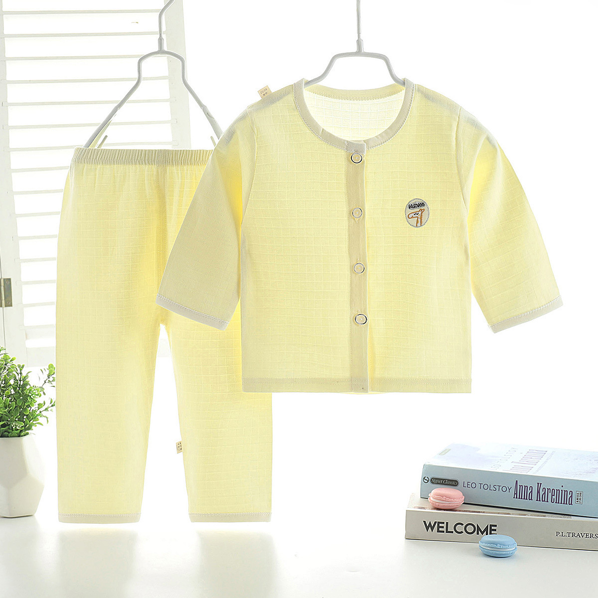 Baby Air-conditioning Wear Thin Long-sleeved Home Clothes Baby's Sleeping Pajamas Pajamas Children's Double Gauze Pajamas