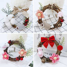 新款卡通迷你圣诞花环藤圈圣诞树挂件仿真花壁挂挂饰圣诞节装饰品