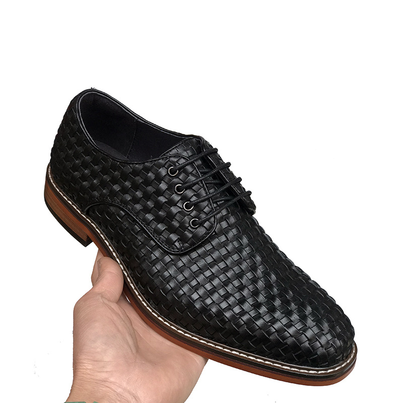 ShoeVault Frühling und Herbst Britische Business-Formelle Handarbeit Gewebte Casual Echtes Leder Schnürung Atmungsaktive Derby Hochzeitsschuhe_voghion.com