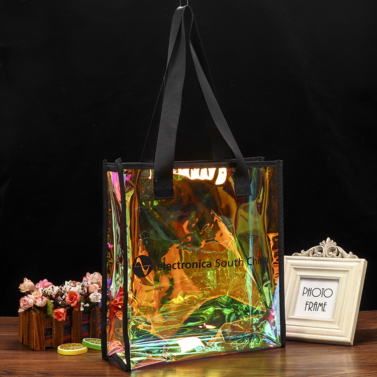 镭射透明塑料手提包 PVC手提袋批发 广告礼品包装袋化妆品购物袋