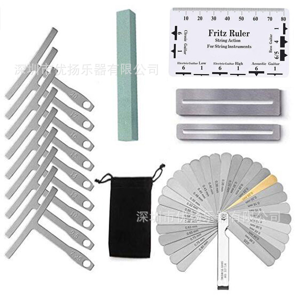 Traje de herramientas de guitarra Regla de radián Regla de brecha de guitarra Regla de altura de la cadena Hoja de protección de alambre de piedra de molienda