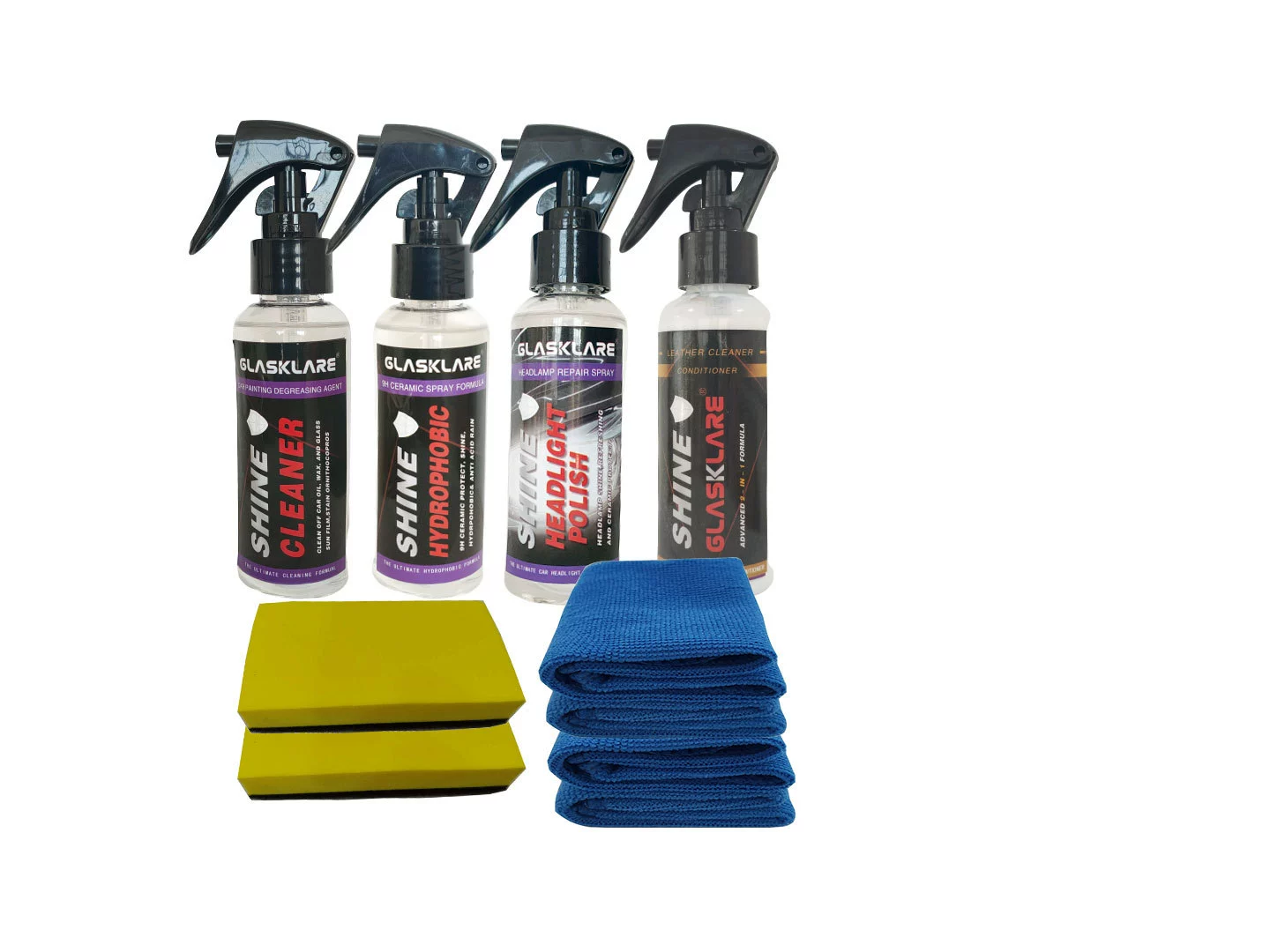 Обезжиривающее средство для стеклянных костюмов + Нанокристаллическое покрытие 9H + средство для ремонта фар + покрытие для ремонта кожи
