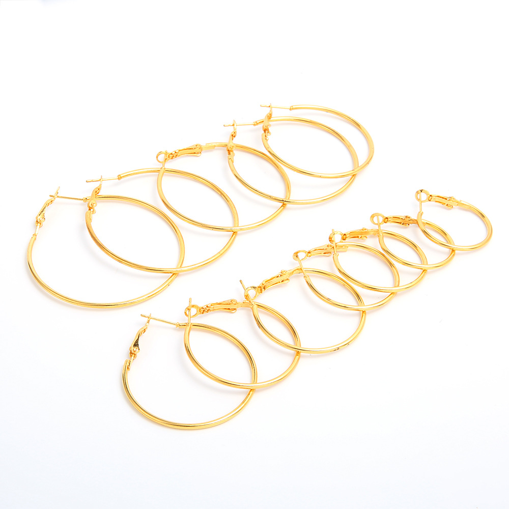 Korean Version Versatile, Simple, Fashionable, Exaggerated Nightclub Circles, Mixed Colors, 6 Pairs of Small and Large Circular Earrings Set for Women_voghion.com