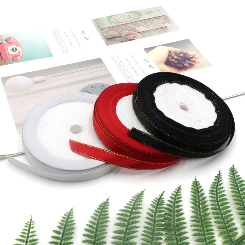1cm wide gold edge ribbon 22m package gift box flower binding DIY decorative colorful ribbon solid color polyester ribbon