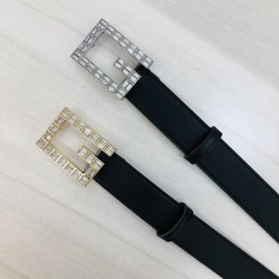 厂家直销女士皮带G字镶钻扣女款二层牛皮腰带字母扣女青年腰皮带