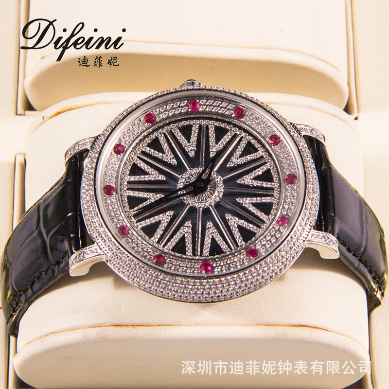 轻奢珠宝满钻手表镶嵌红宝石时来运转大表盘满天星手表潮流女手表