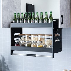 【Carefully Selected】Lift-up Storage Hanging Cabinet Kitchen Cupboard Black Aluminum Alloy Lift-up Pull-out Basket Wholesale Price