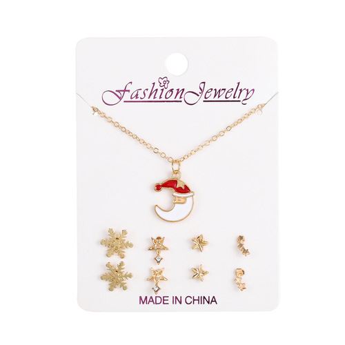 2020 New Crystal Christmas Lockchain Alloy Necklace for Women Short Style Unique Design Elegant Choker Earrings Set