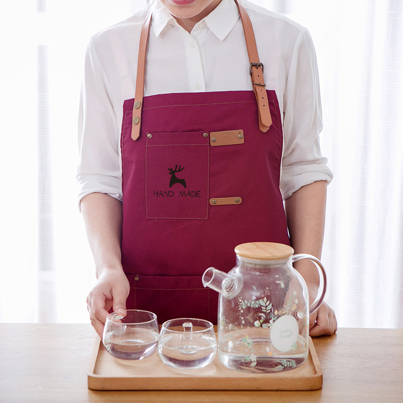 Pareja de moda coreana delantal de lona personalizado impreso LOGO leche té café cake shop hornear manicura trajes