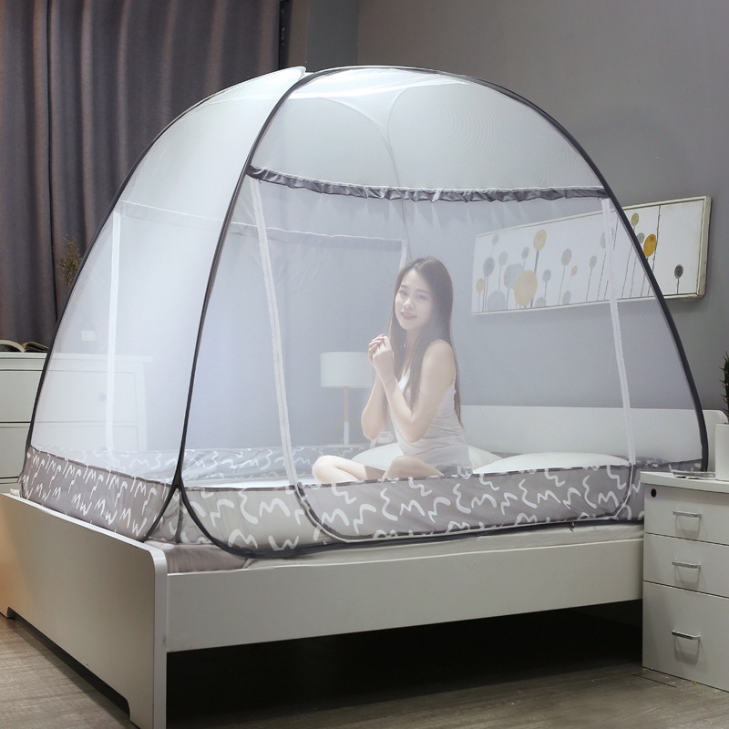 宽顶防蚊不锈钢加底布免安装双开门1.2 1.5 1.8m上下铺蒙古包蚊帐|ms