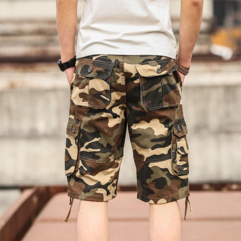 Cross-border AliExpress pantalones de camuflaje de los hombres pantalones casuales quinto medio pantalones de los hombres sueltos mono multi-bolsillo quinto pantalones