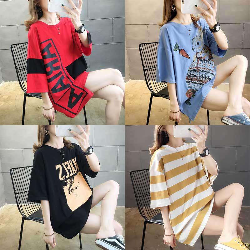 短袖T恤女夏季宽松学生纯棉时尚休闲大码ins潮卡通韩版新款上衣