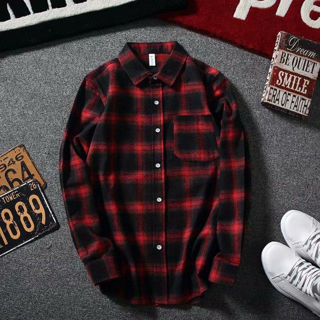 2020 camisa a cuadros de manga larga de estilo coreano de los hombres slim fit juventud moda guapo camisa pareja casual Camisa delgada