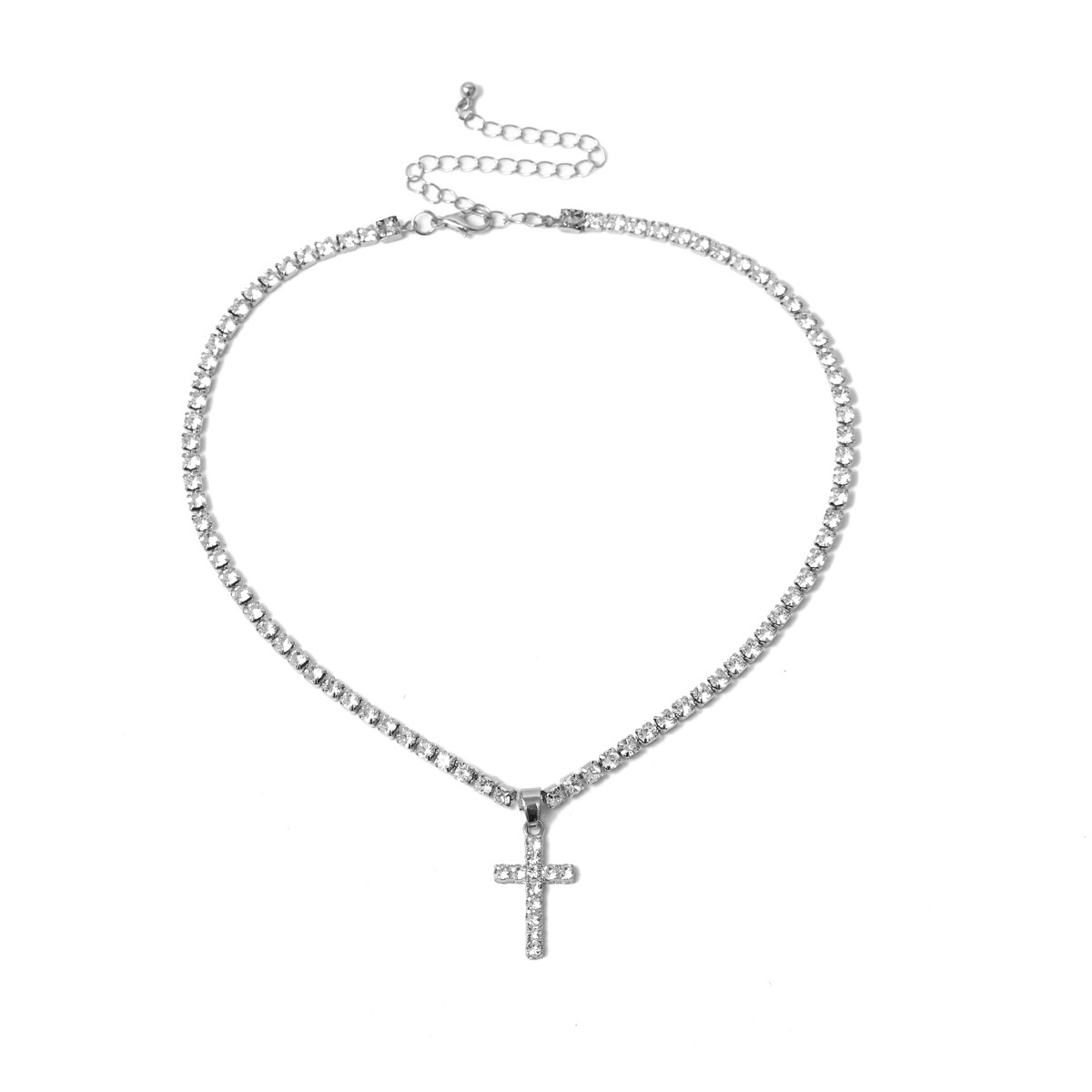 New Simple Item Decorated With Diamond Cross Short Clavicle Necklace Female display picture 17