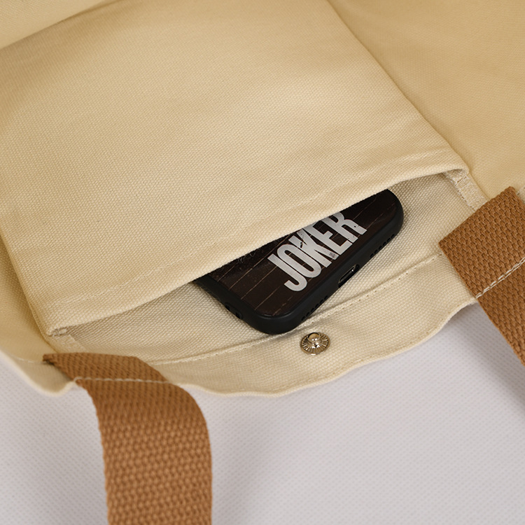 Built-in small pocket with inner pocket cotton canvas bag custom button type hand shopping cotton bag custom logo