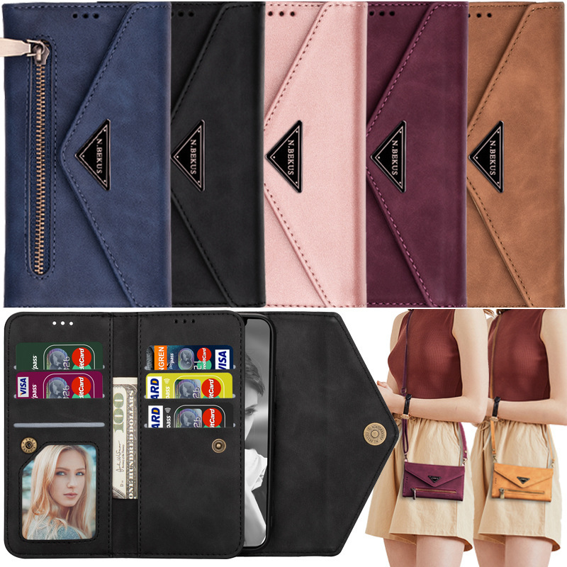 For iphone12 phone case card leather case Samsung S21 Plus/N20 nine card crossbody protective case