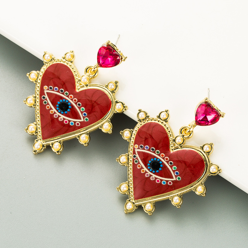 Heart-shaped Devil's Eyes Pearl Alloy Earrings display picture 8