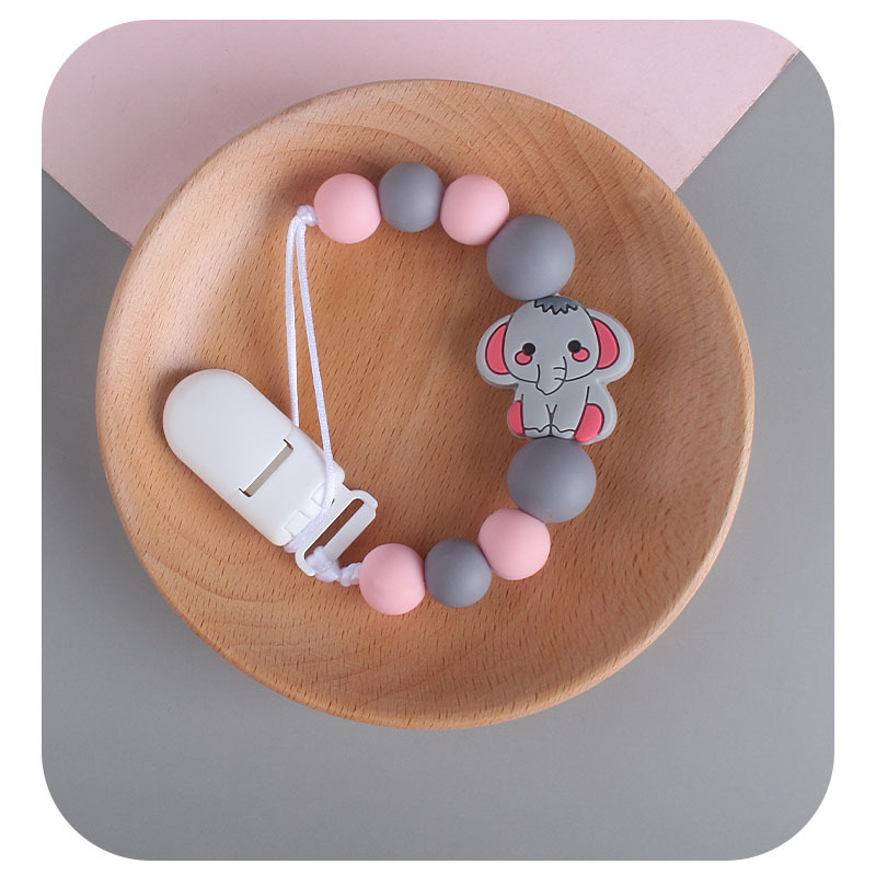 Bebé de plástico chupete clip de bebé calmante silicona elefante chupete cadena anti-gota cadena Amazon nuevo caliente