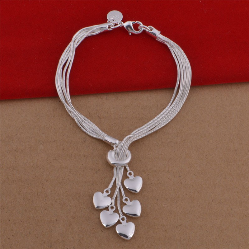 Silver Plated Heart Tassel Necklace And Bracelet Jewellery Set_voghion.com
