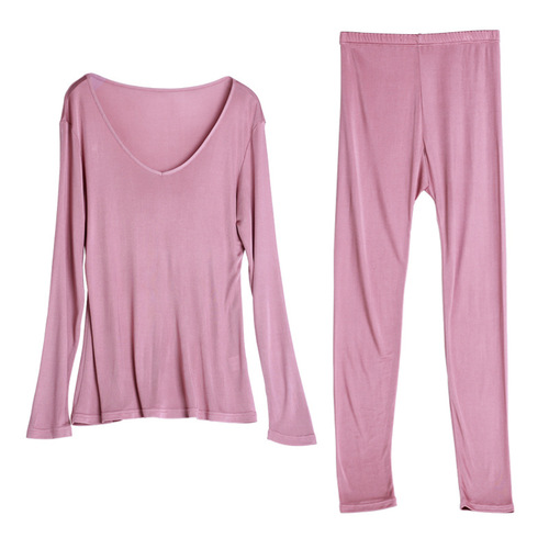 Autumn Women's Knitted Silk V-Neck Thermal Underwear Set Mulberry Silk Thin Basic Bottoming Shirt Autumn Clothes Autumn Pants