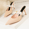 Fashionable sandals pointy toe high heels from pearl, footwear, slide, Korean style