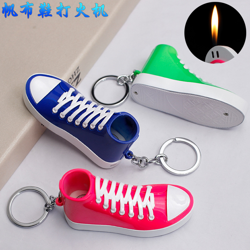 ZL43个性奇特平板帆布鞋打火机 创意明火挂件充气打火机 批发