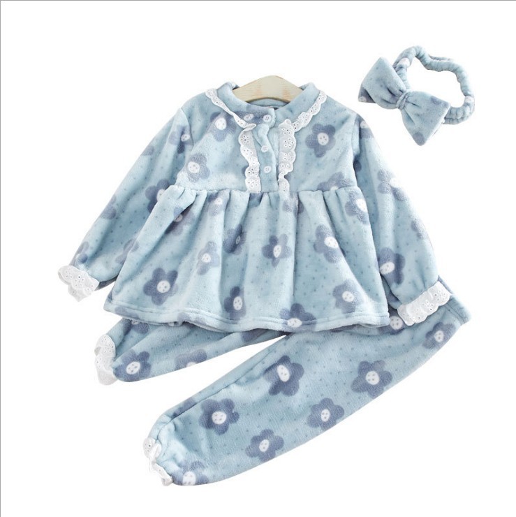 (2개) 2020 겨울 어린이 잠옷 세트 플란넬 풀오버 소녀 홈 의류 헤어밴드 포함