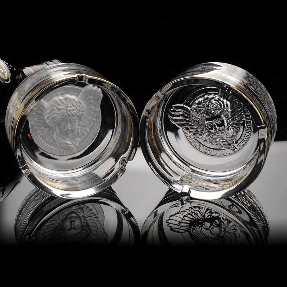 ins风圆柱直筒外贸烟灰缸 浮雕头像水晶玻璃雪茄烟灰缸