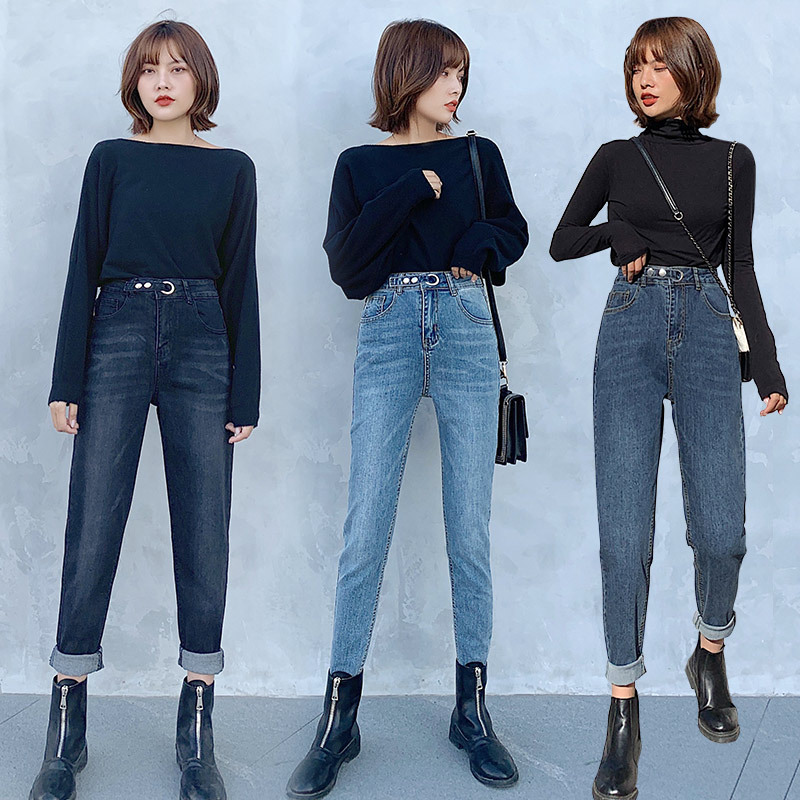 網紅同款2020年春季新款韓版哈倫高腰顯瘦彈力直筒褲女老爹褲