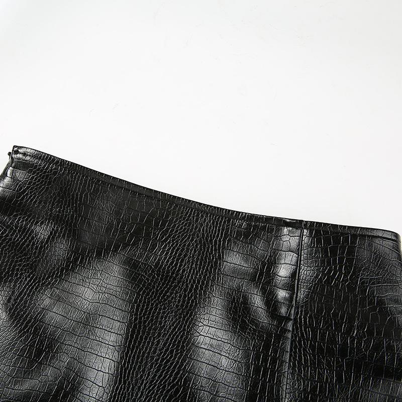 summer sexy Crocodile grain leather side slit skirt  NSGWY117502
