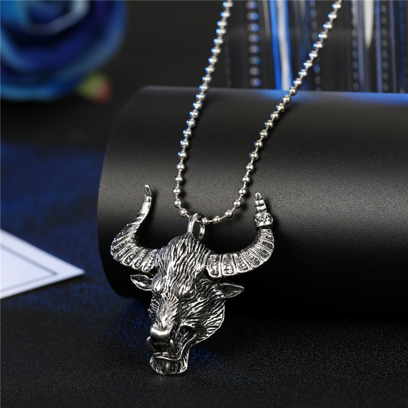 Personalized Menu0027s Necklace Punk Hip Hop Skull Wings Goat Animal Pendant Alloy Necklace