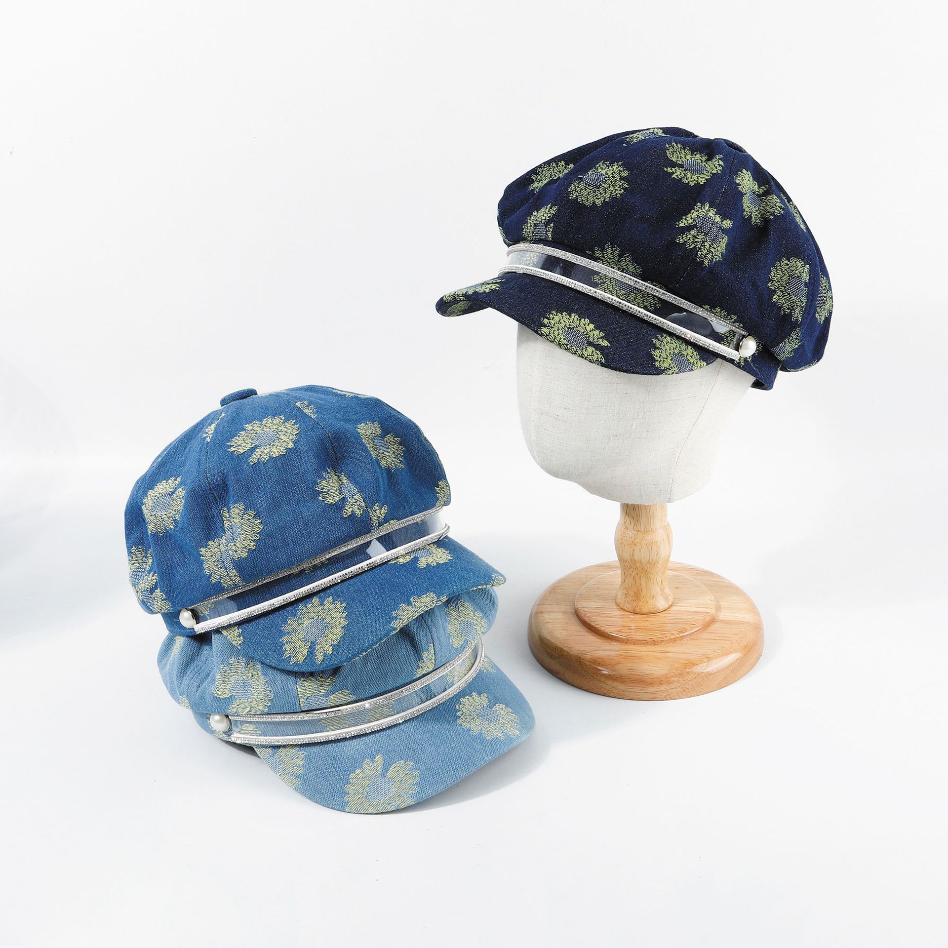 Hat Blue Denim Beret British Retro Summer Embroidery Wholesale Nihaojewerly display picture 9