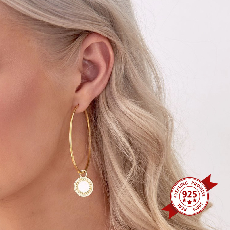 Europäischer Und Amerikanischer Stil S925 Silberne Nadel Damen Mode Kreis Gold Silber Große Ohrringe Runde Ohrringe Damenmode Schmuck display picture 4