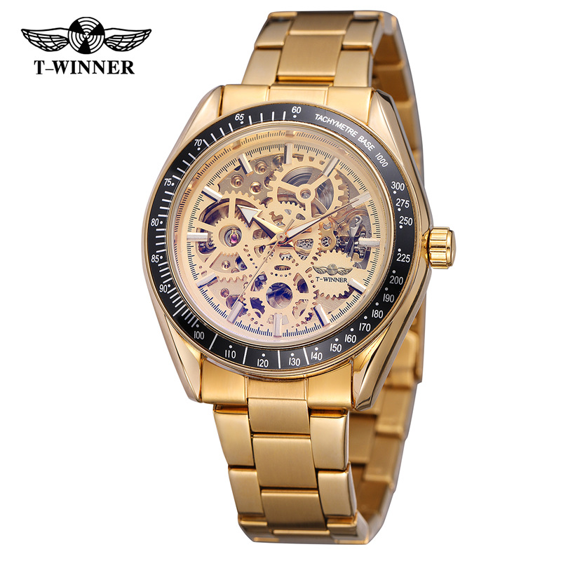 Venta caliente winner8152 hombres casual reloj mecánico automático hueco reloj mecánico correa de acero reloj de los hombres