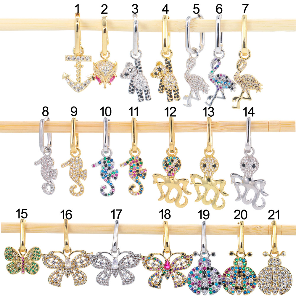 10g Weight European And American New Accessories Cartoon Animal Lock Earrings Female Hollow Butterfly Full Rhinestone Zircon Eardrop Earring Wholesale