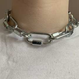 欧美跨境饰品 嘻哈金属链扣链接项链 黑暗系复古哥特个性潮酷