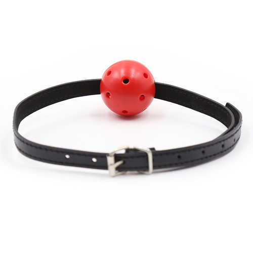 Wholesale Adult Sex Toy Mouth Plug in Red, Hollowed-Out Hard Ball with Narrow Red Leather Pin-Clasp Design – Drop Shipping Available