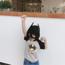 英雄聯盟造型恤男兒童短袖蝙蝠俠蜘蛛面罩連帽上衣