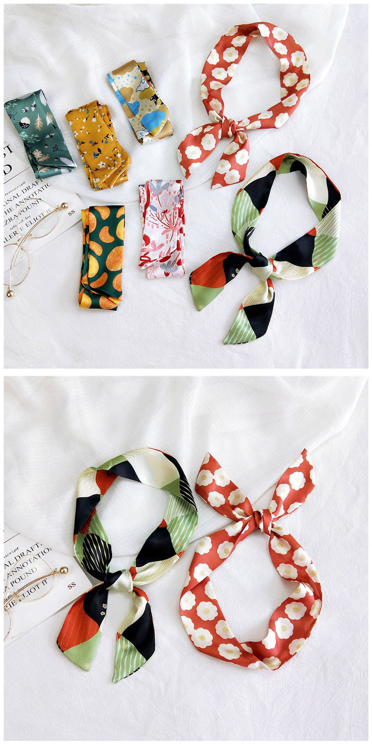 25g Weight Silk Scarf Classification Travel Occasion Unisex Gender Sweet Style Rose Red, White, Red, Green, Yellow, Black Color Long Striped Women's Autumn New Tied Bag Silk Scarf 无