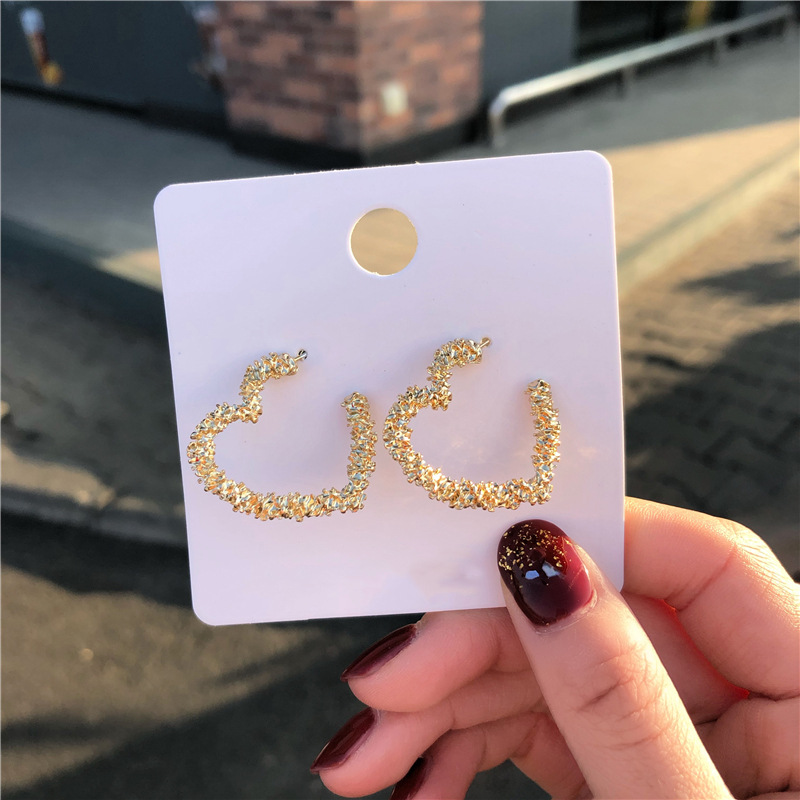925 silver needle new fashion simple metal love peach heart geometric earrings wholesale nihaojewelr