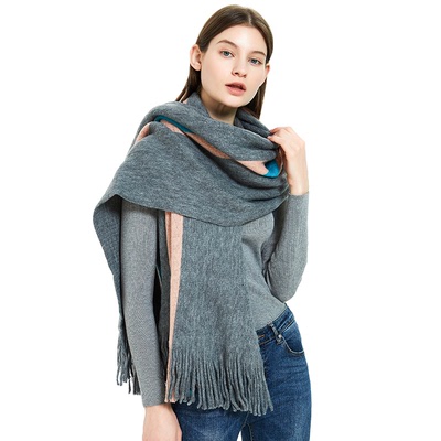 Men and women acrylic knitted wool warm Bib wide stripe warp knitted scarf